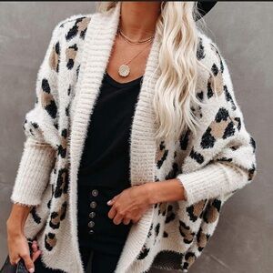 Very J Leopard Print Open-Front Cardigan